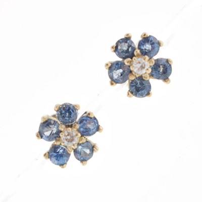 Lot 171 - Pair of sapphire and diamond cluster 9ct gold ear studs