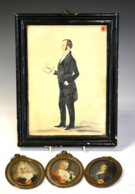 Lot 529 - Three oval miniatures and painted caricature