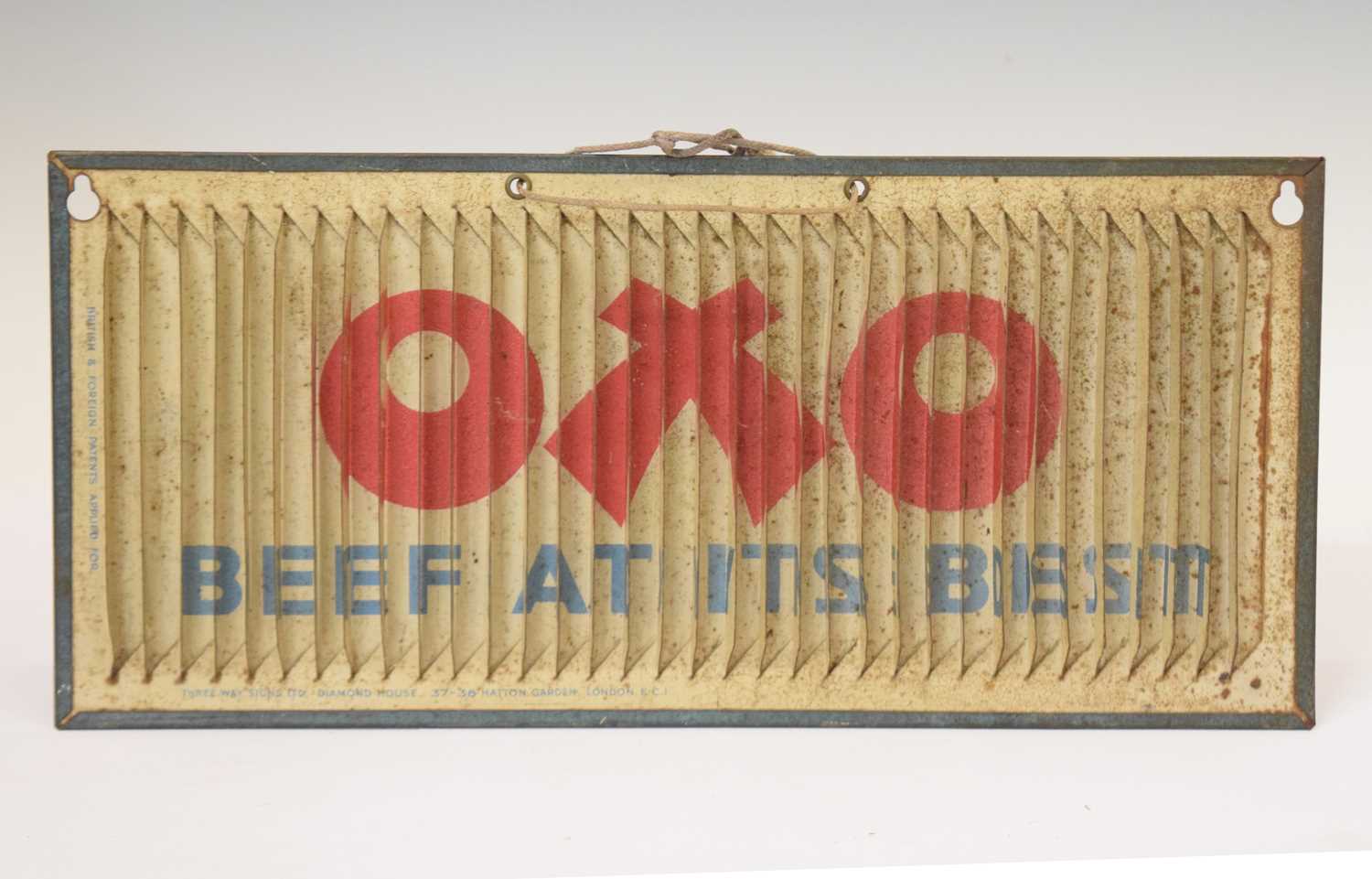 Lot 243 - Oxo tin plate three-way advertising sign