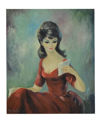 Lot 730 - Audrey Dallas-Simpson (American 1925-1984) - Oil on canvas - Girl in Red