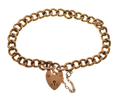 Lot 159 - 9ct gold curb link bracelet with heart-shaped padlock