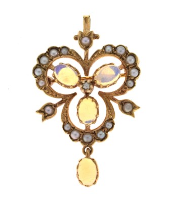 Lot 153 - Opal and seed pearl 9ct gold Edwardian-style pendant brooch