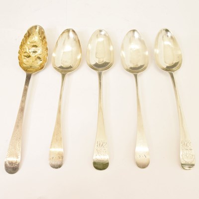 Lot 127 - Group of five Georgian silver tablespoons