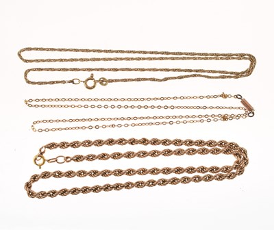 Lot 46 - Three gold and yellow metal chains