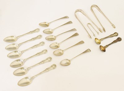 Lot 279 - Set of six silver Kings pattern teaspoons, etc