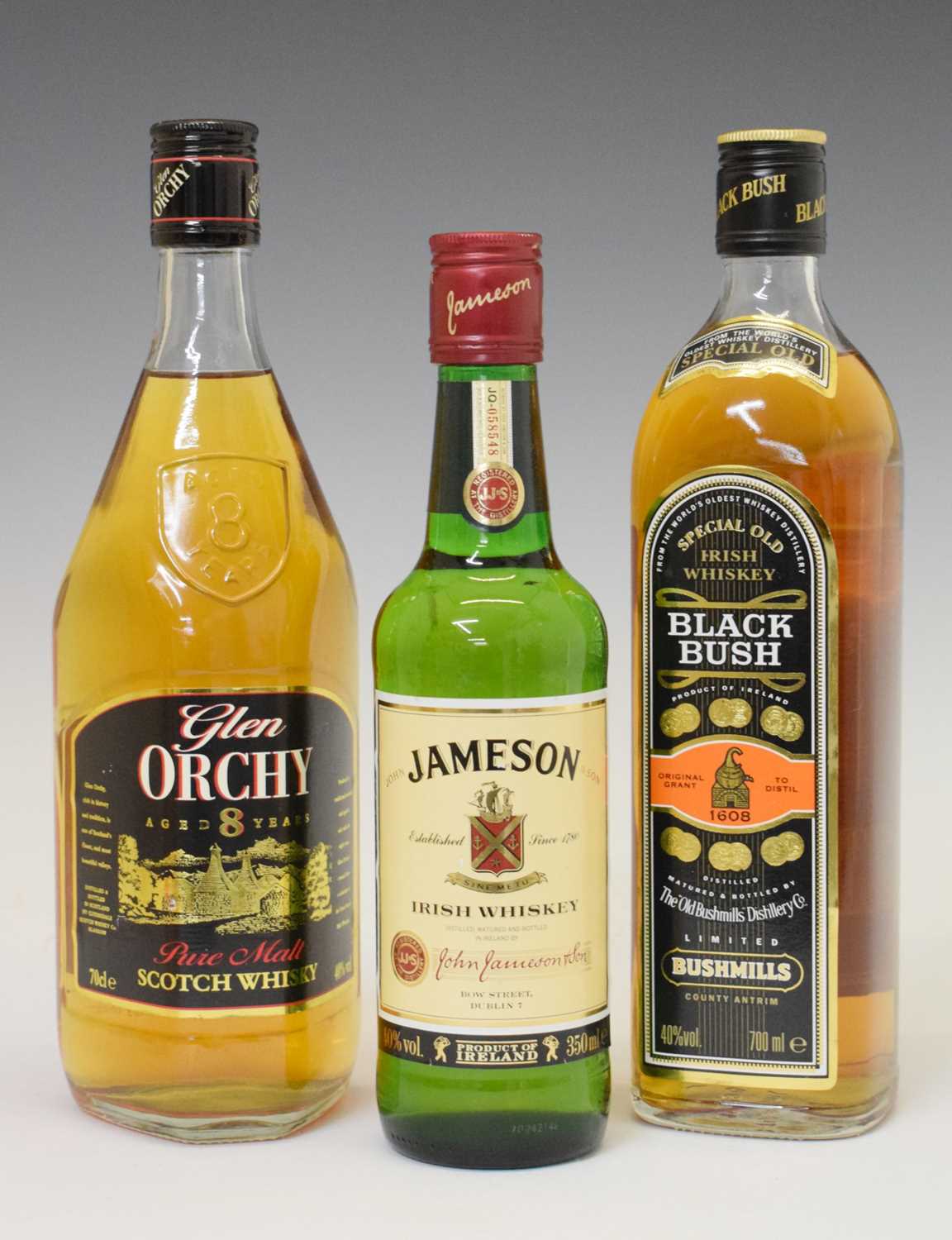 Lot 381 - Glen Orchy Scotch Whisky, Black Bush Irish Whiskey and Jameson Irish Whiskey