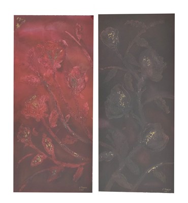 Lot 692 - Janet Rogers (b.1963) – Two mixed media artworks – Redi and Burgundy I