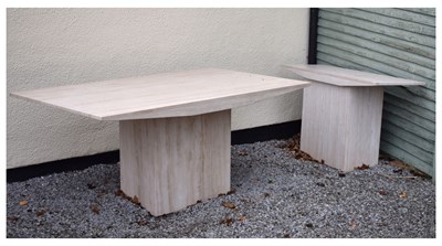 Lot 803 - Late 20th century travertine dining/patio table and travertine side table en-suite