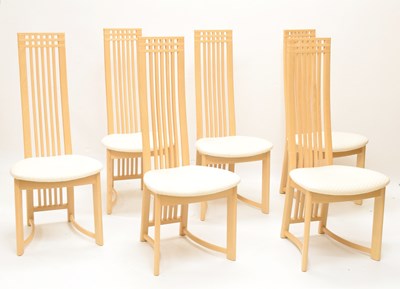 Lot 701 - Set of six Rennie Mackintosh influence high back dining chairs