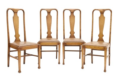 Lot 797 - Set of four Queen Anne style light oak dining chairs