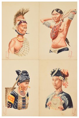 Lot 707 - Set of four Burmese watercolour portraits