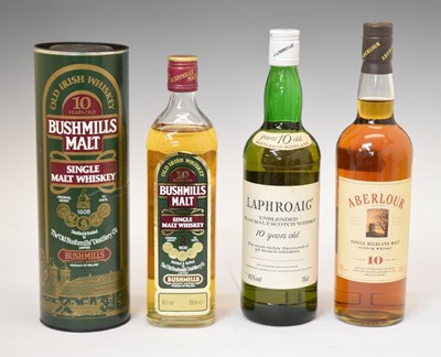 Lot 506 - Laphroaig and Aberlour Scotch whisky, aged 10 years, and Bushmills, Irish Whiskey, aged 10 years (3)