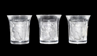 Lot 571 - Three small Lalique vases/ shot glasses