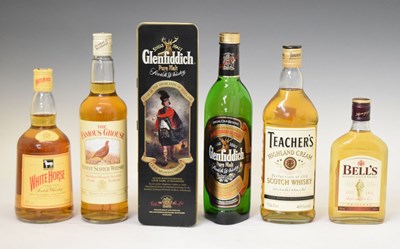 Lot 507 - Glenfiddich, Teachers Perfection, Famous Grouse, White Horse and a half bottle of Bells whisky