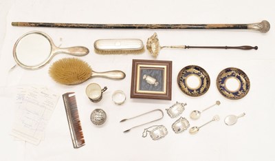 Lot 259 - Quantity of silver items to include punch ladle, dressing table set etc, together with a silver-topped cane