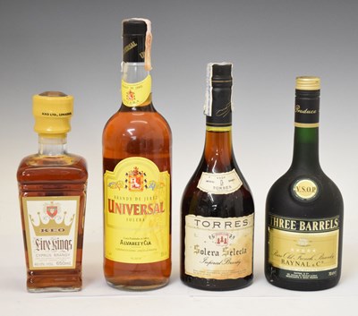 Lot 515 - Three Barrels VSOP Brandy, Five Kings Cyprus Brandy and Solera Brandy (4)