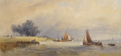 Lot 538 - Edward Duncan (1803-1882) - Watercolour - ‘Dutch Ferry on the Meuse’