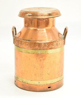 Lot 343 - Early 20th century copper and brass bound milk churn