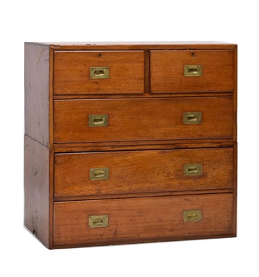 Lot 644 - 19th century teak campaign chest