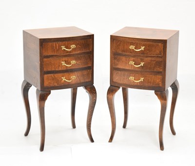 Lot 772 - Pair of 20th century three-drawer bedside cabinets