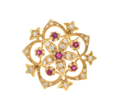 Lot 146 - 18ct gold brooch set rubies and diamonds