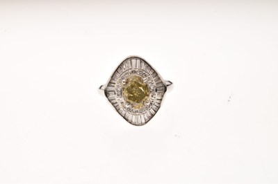Lot 7 - Yellow diamond and diamond ballerina cluster dress ring