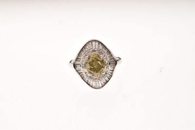 Lot 106 - Yellow diamond and diamond ballerina cluster dress ring
