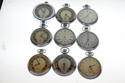 Lot 111 - Nine Ingersoll base metal pocket and stop watches