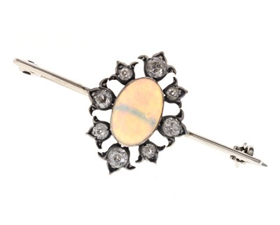 Lot 144 - Opal and diamond bar brooch