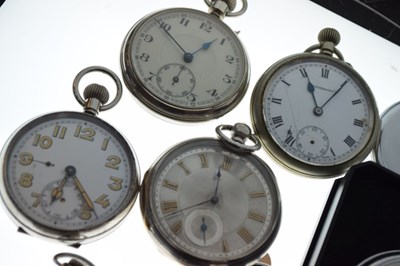 Lot 113 - Box of base metal pocket and stop watches