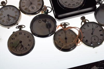 Lot 113 - Box of base metal pocket and stop watches