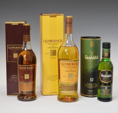 Lot 483 - Glenmorangie 'Lasanta', Glenmorangie Original, and a half bottle of Glenfiddich Scotch Whisky