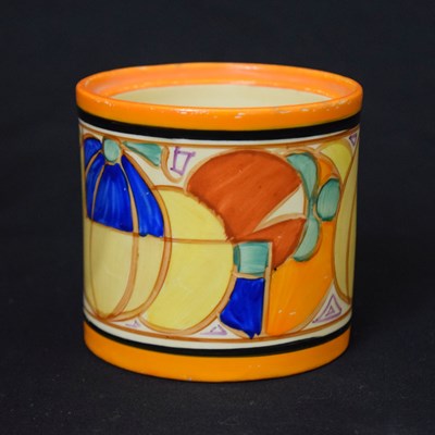 Lot 595 - Clarice Cliff 'Fantasque' Melon pattern preserve pot