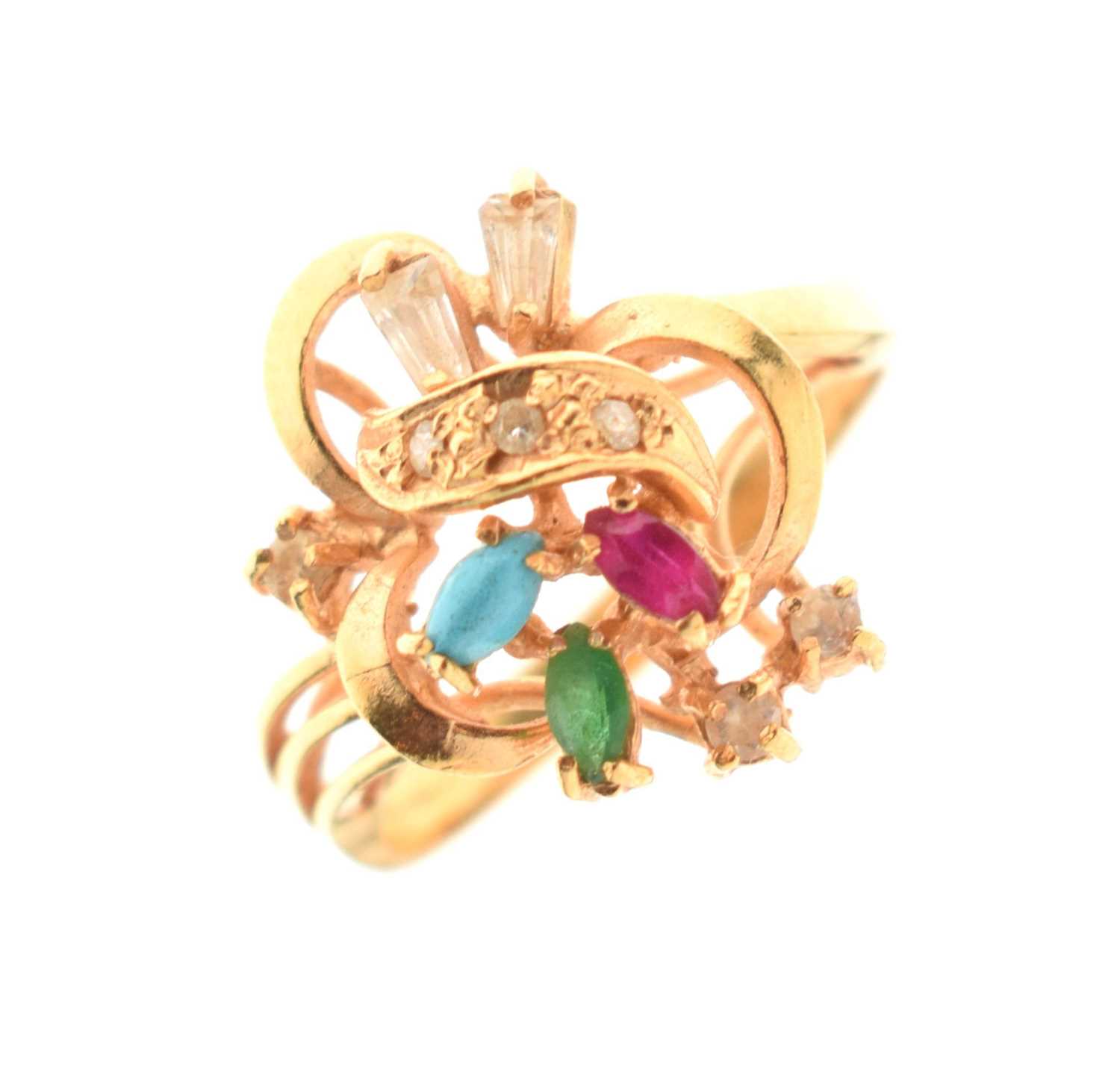 Lot 20 - Eastern yellow metal gem-set dress ring