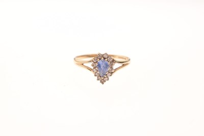 Lot 35 - 9ct gold cluster ring set pendeloque sapphire and diamonds