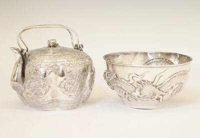 Lot 290 - Chinese white-metal bowl and a Chinese export teapot