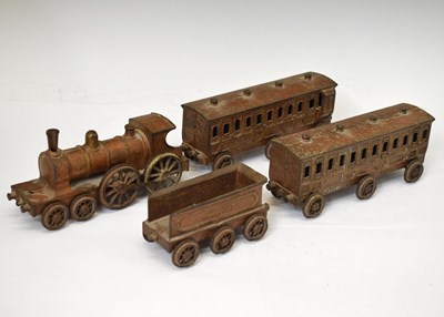 Lot 362 - Wallwork of Manchester - Cast iron floor locomotive, tender and two passenger coaches