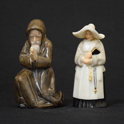 Lot 538 - Worcester porcelain candle snuffer 'kneeling monk' and 'nun' (2)