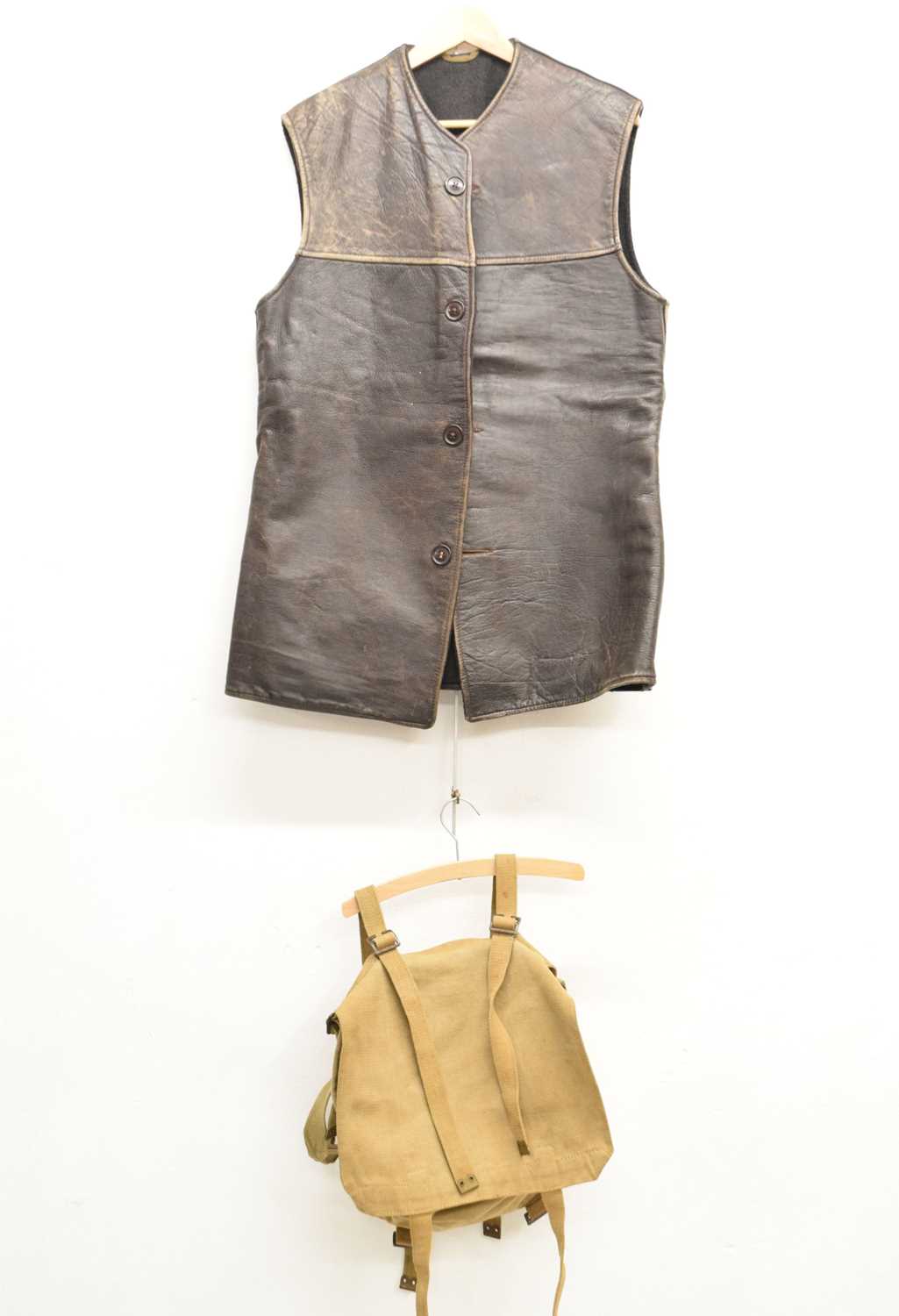 Lot 460 - Second World War leather army jerkin and canvas rucksack
