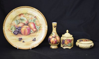 Lot 596 - Aynsley fruit decorated plate, vase, covered jar etc (4)