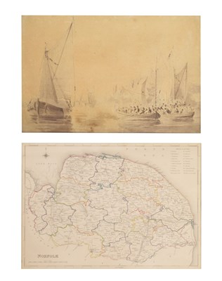 Lot 720 - John Thirtle, (Norwich School, 1777-1839) - Sepia watercolour and Norfolk map