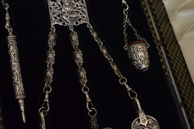 Lot 299 - Silver-plated five-branch chatelaine