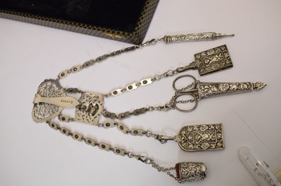 Lot 299 - Silver-plated five-branch chatelaine