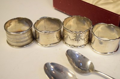 Lot 145 - Sundry silver napkin rings, spoons, etc