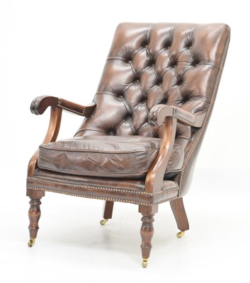 Lot 803 - Reproduction deep-buttoned back brown leatherette office armchair