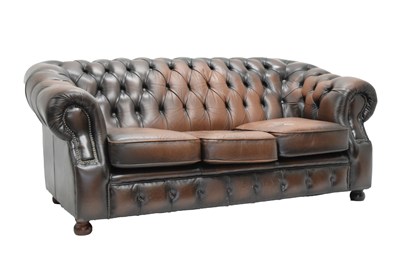 Lot 755 - Brown leatherette deep button back Chesterfield three-seater settee