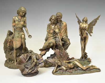 Lot 389 - Group of three Genesis Fine Arts Heredities bronzed resin figures and two others