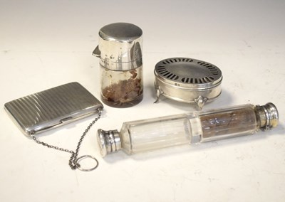 Lot 146 - Silver visiting card purse, oval trinket box, and two silver-mounted toiletry jars (4)