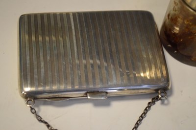 Lot 146 - Silver visiting card purse, oval trinket box, and two silver-mounted toiletry jars (4)