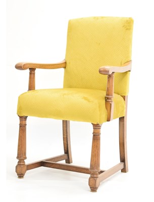 Lot 807 - Oak open armchair with modern velour upholstery